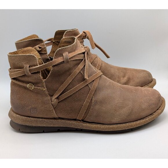 Born Tarkiln Booties Women's 8 EU 39 Brown Side Zip Tie Lace Boots Suede Leather - Picture 2 of 6